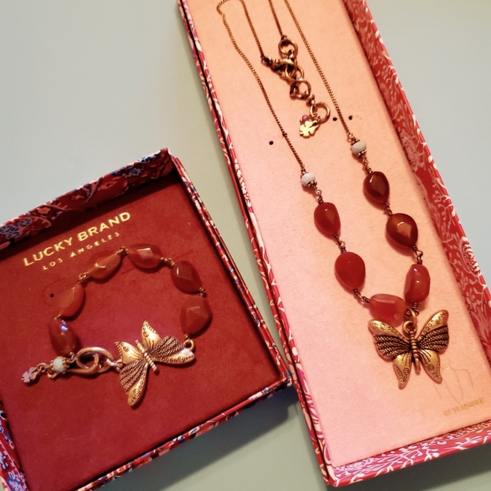 Lucky Brand butterfly necklace and bracelet